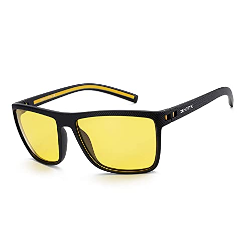 ZENOTTIC Night Vision Glasses for Men TR90 Frame Anti Glare UV Protection Yellow Lens Night Driving Glasses