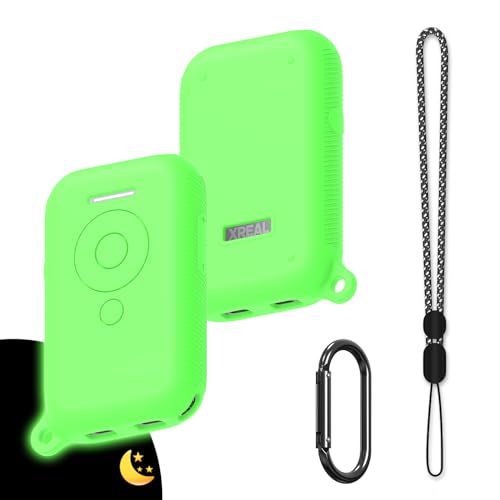 TOLUOHU Case Cover Compatible with XREAL Beam，Soft Silicone case for XREAL Beam, Shockproof Anti-Scratch Protective Cover for XREAL Air Companion with Carabiner & Lanyard (Glow Green)