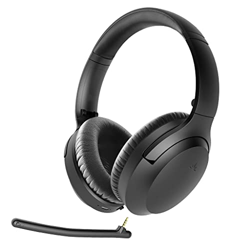 Avantree Aria - Bluetooth Noise Cancelling Over Ear Headphones with Microphone, Detachable Boom Mic for Business Calls, 35H Playtime, Wireless & Wired Headset for Phone PC Computer Laptop