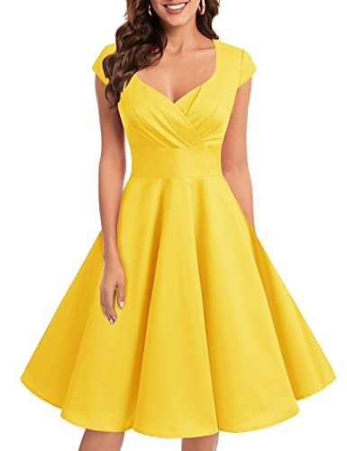 Bbonlinedress Yellow Vintage Dress 1950s Formal Cocktail Party Women Short Retro Rockabilly Swing Dress Yellow M