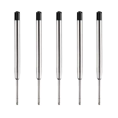 DunBong Black Ink Refill Pack of 5, Replaceable Ballpoint Pen Refills, Medium Point Metal Refill (Black)