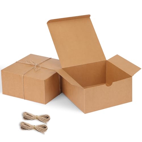 Moretoes 15pcs Gift Boxes, 8x8x4 In Brown Gift Box, Kraft Paper Gift Boxes with Lids for Bridesmaid Proposal Boxes, Cupcake Boxes, Crafting Gift Boxes