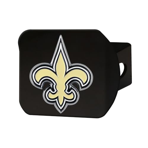 New Orleans Saints NFL Black Metal Hitch Cover with 3D Colored Team Logo by FANMATS - Unique Round Molded Design – Easy Installation on Truck, SUV, Car - Ideal Gift for Die Hard Football Fan