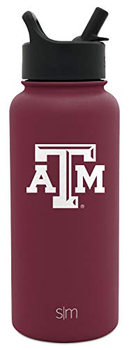 Simple Modern Officially Licensed Collegiate Texas A&M Aggies Water Bottle with Straw Lid | Vacuum Insulated Stainless Steel 32oz Thermos | Summit Collection | Texas A&M University