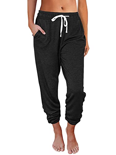 Fall Fashion Baggy Sweatpants for Women with Pockets-Lounge Womens Pajams Pants-Womens Cinch Bottoms Joggers for Yoga Workout 2024 Black