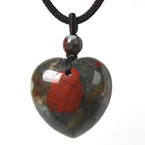 Justinstones Natural African Bloodstone 1 Inch Puff Heart Puffed Love 25mm Pendant Necklace Handmade Jewelry 22 Inch