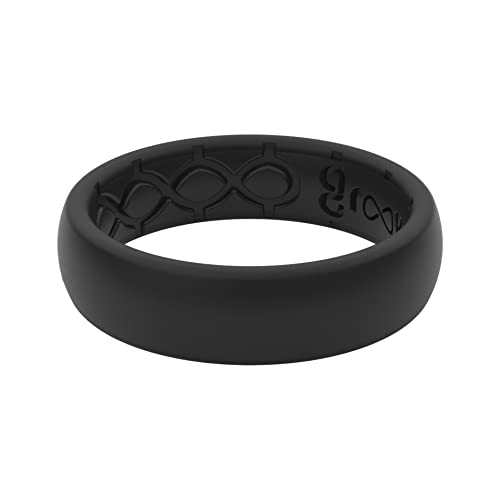 Groove Life Solid Thin Black/Black Ring - Breathable Silicone Wedding Rings for Women, Lifetime Coverage, Unique Design, Comfort Fit Ring - Size 9