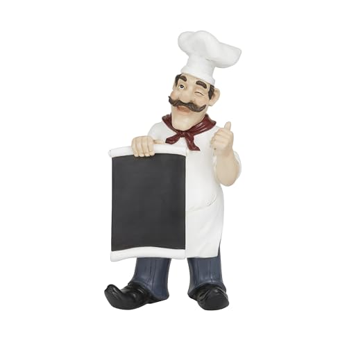 Deco 79 Polystone Chef Decorative Sculpture Home Decor Statue with Chalkboard, Accent Figurine 7' x 5' x 15', White