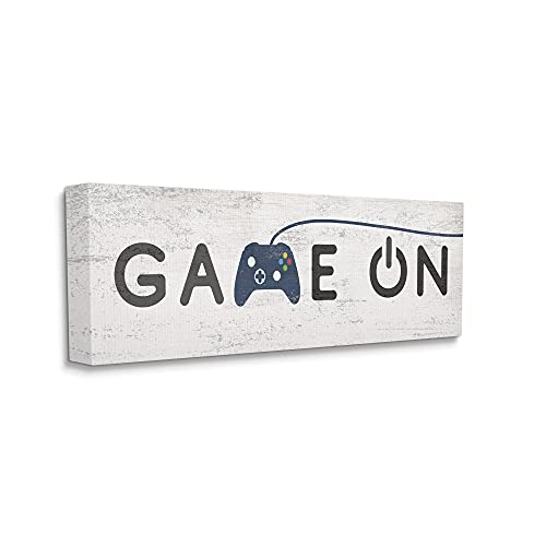 Stupell Industries Game On Video Gamer Phrase Blue Vintage Controller, Designed by Daphne Polselli Canvas Wall Art, 13 x 30, Grey