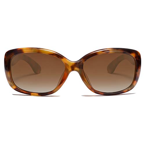 SOJOS Vintage Square Sunglasses for Women Polarized UV Protection Havana Frame SJ2111 with Tortoise Frame/Gradient Brown Lens