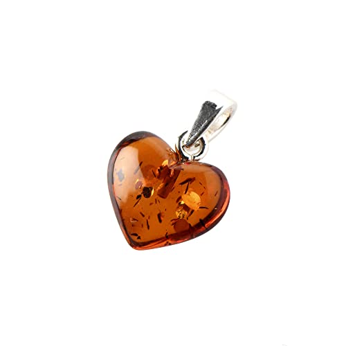 AmberJewelry Genuine Baltic Amber Heart Pendant, Handmade Amber Pendand From Genuine Baltic Amber and 925 Sterling Silver, Baltic Amber Charm For Necklace Valentine's Day Gift Love
