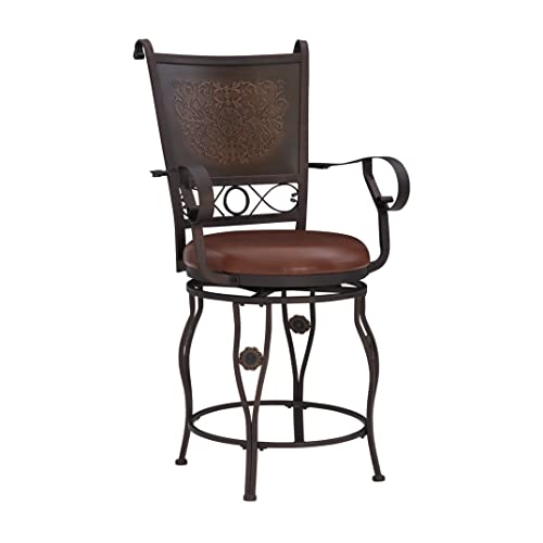 Powell Company Big & Tall Copper Stamped Back Arms by Powell Big and Tall Counter Stool, 24' Seat Height, brown