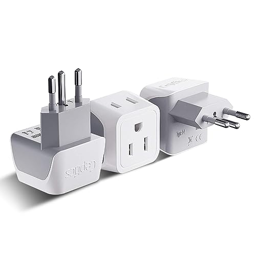 Ceptics Brazil Travel Adapter Plug with Dual Usa Input - Type N (3 Pack - Ultra Compact - Safe Grounded Perfect for Cell Phones, Laptops, Camera Chargers and More - Power Plug (CT-11C)