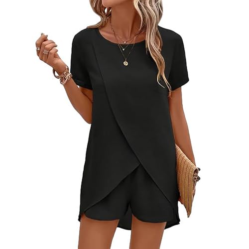 STALKLENE Keppal Womens Clothing 2piece Sets, Keppal Clothes,Keppal Womens Clothing 2piece Short Sets Older Women,Casual Sets (Black, M)