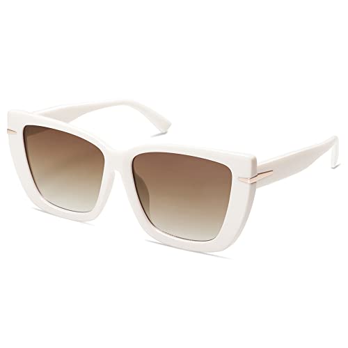 SOJOS Oversized Cat Eye Sunglasses Womens Retro Vintage 70s Trendy Stylish Shades SJ2231, White/Brown