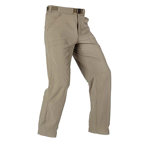 FREE SOLDIER Men's Outdoor Cargo Hiking Pants with Belt Lightweight Waterproof Quick Dry Tactical Pants Nylon Spandex (Sand 32W/30L)