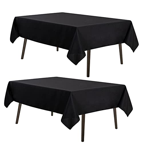 MYSKY HOME 2Pack Black Tablecloth 60x84 Inch Rectangle Table Cloth for 4 Feet Table- Wrinkle Resistant Washable Polyester Table Cover for Dining Party Camping and Halloween