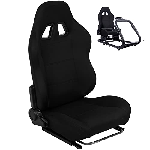 Supllueer Racing Bucket Seat with Double Locking Slides Cloth Breathable Gaming Seat Adjustable fit Most Racing Wheel Stands(Steering Wheel Stand Not Include)