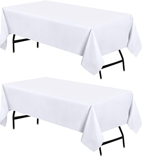 Utopia Kitchen Rectangle Table Cloth 2 Pack [60x102 Inches, White] Tablecloth Machine Washable Fabric Polyester Table Cover for Dining, Buffet Parties, Picnic, Events, Weddings and Restaurants