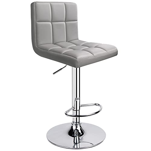 Leopard Bar Stools, Modern PU Leather Adjustable Swivel Bar Stool with Back, 1 Chair (Light Grey)