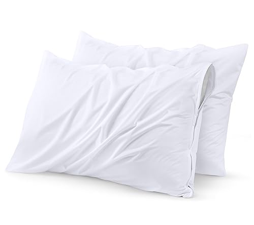 Utopia Bedding Waterproof Pillow Protector Zippered (2 Pack) Standard – Bed Bug Proof Pillow Encasement 20 x 26 Inches