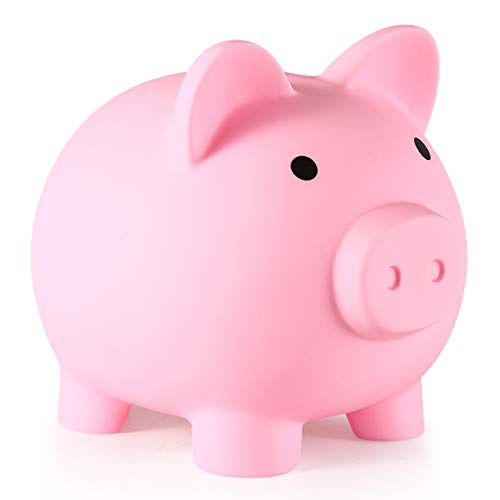 PJDRLLC Piggy Bank, Unbreakable Plastic Money Bank, Coin Bank for Girls and Boys, Medium Size Piggy Banks, Practical Gifts for Birthday, Easter, Baby Shower (Pink)