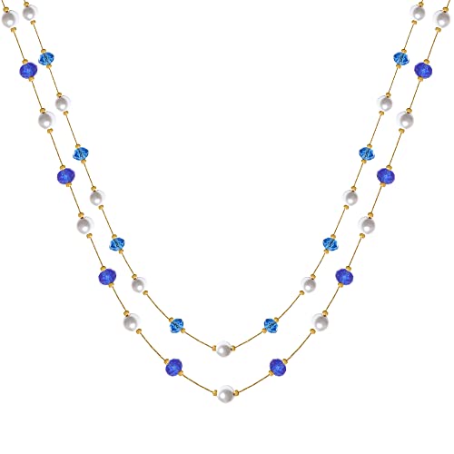 Concise Royal Blue Long Necklace for Women 2 Layered Long Necklace for Women