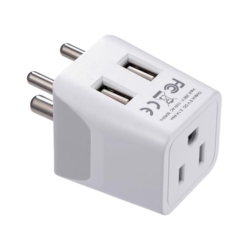Ceptics India, Nepal, Bangladesh Travel Adapter Plug with Dual USB - Type D - Usa Input - Ultra Compact - Safe Grounded Perfect for Cell Phones, Laptops, Camera (CTU-10)