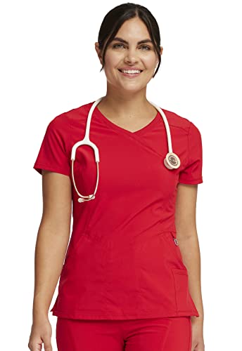 Infinity Cherokee Women Nurse Scrubs Top Mock Wrap 2625A, XL, Red