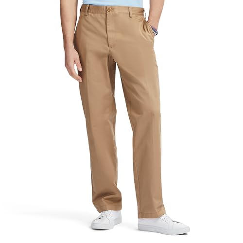 IZOD Men's American Chino (Inert Flat-Front or Pleated) Classic-Fit Pants, English Khaki, 33W x 34L