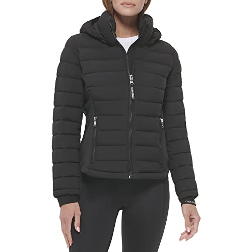 Calvin Klein Women's Water Resistant Casual Lightweight Scuba Side Panels Jacket, Black, Large