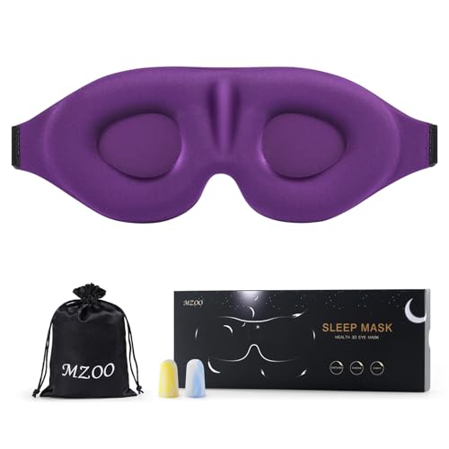 MZOO Sleep Eye Mask for Men Women, Zero Eye Pressure 3D Sleeping Mask, 100% Light Blocking Patented Design Night Blindfold, Soft Eye Shade Cover for Travel, Purple