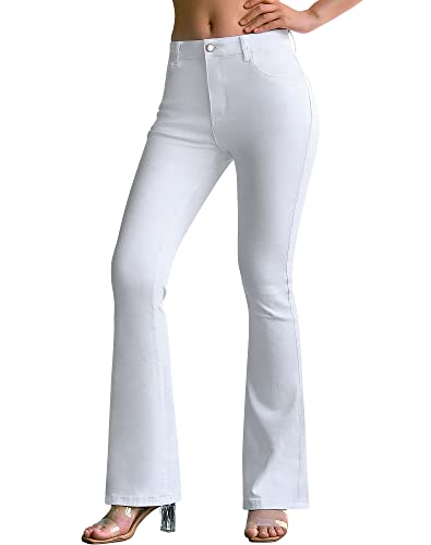roswear Womens Mid Waist Bell Bottom Stretchy Flare Jeans Pants White Medium