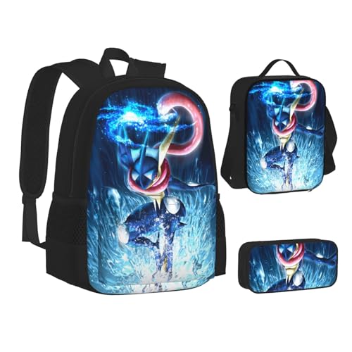 REDAEL Teens Unisex Anime Game Laptop Backpack With Insulated Lunch Bags Pencil Case Gre&Ni&Nja For Casual Daypack Travel Camping Hiking