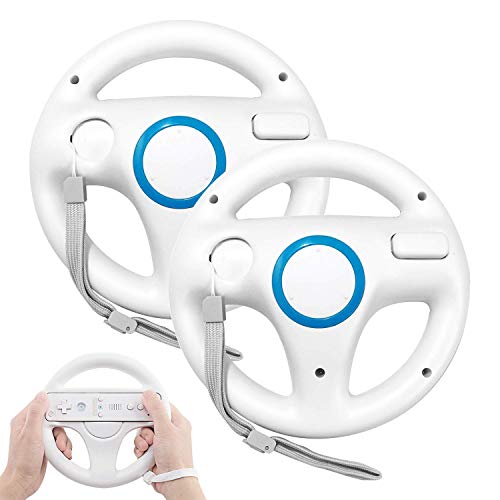 PowerLead Steering Wheel for Wii Controller, 2 pcs White Racing Wheel Compatible with Mario Kart, Game Controller wheel for Nintendo Wii Remote Game