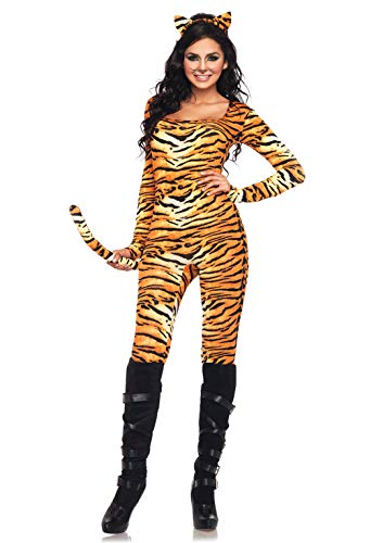 Leg Avenue womens - 2 Piece Wild Tigress Catsuit Set Sexy Tiger Bodysuit With Tail for Women Adult Sized Costumes, Orange/Black, Small Medium US