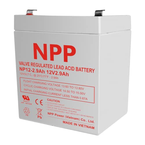 NPP NP12-2.9Ah 12V 2.9Ah Rechargeable Sealed Lead Acid Battery with F1 Terminals Replace ES2.9-12 PC2.9-12L UB1229T Vision CP1223, Emergency Light，Electronic Scale Home Alarm Security System