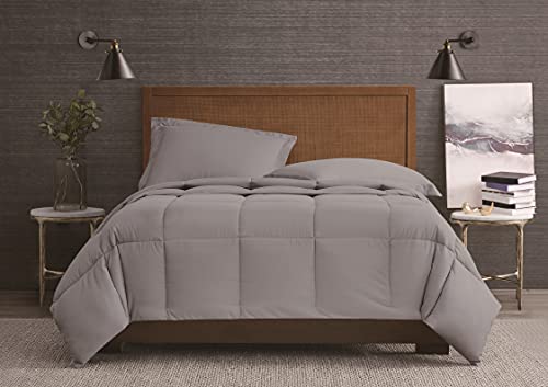 London Fog – Garment Wash Solid Twin/Twin XL 2 Piece Comforter and Sham Set – Soft Microfiber Fabric – Grey