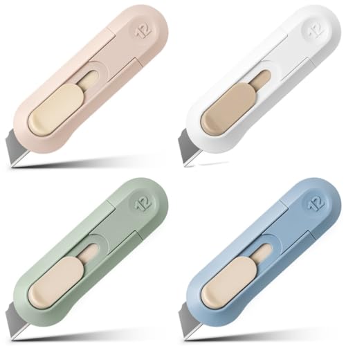 4pcs Utility Knife Box Cutters, Retractable Letter Opener, Sharp Cartons Cardboard Cutter Razor Knife for Christmas, Smooth Mechanism Perfect for Office and Home Use
