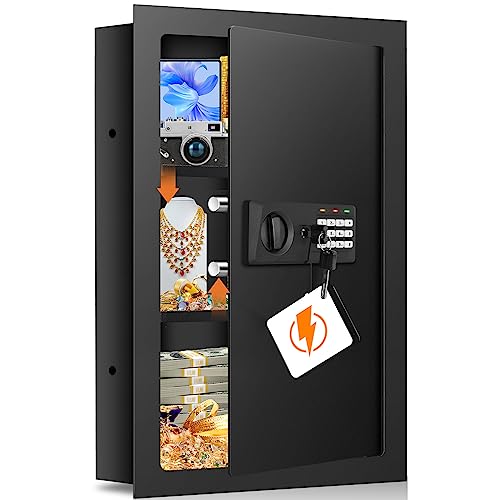 25.6' Tall Fireproof Wall Safe Between Studs 16' Centers, Hidden Wall Safe with Hidden Compartment&2 Removable Shelves, Heavy Duty Wall Mount Safe In Wall Safe Between Studs for Firearms Money Jewelry
