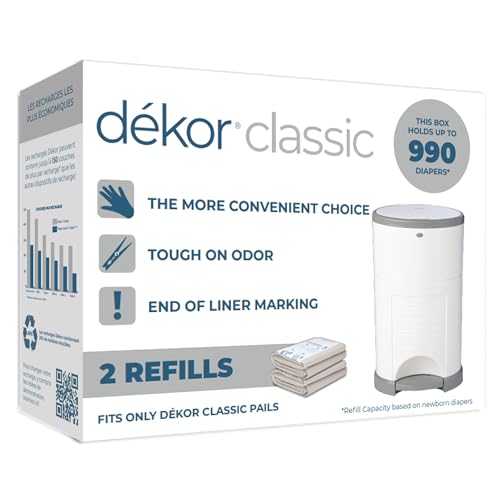 Diaper Dekor Classic Diaper Pail Refills | 2 Count | Most Economical Refill System | Quick & Easy to Replace | No Preset Bag Size Use Only What You Need | Exclusive End-of-Liner Marking, Multicolor