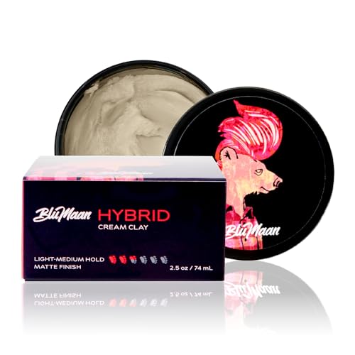 BluMaan Men’s Hybrid Styling Cream Clay | Matte Cream Hair Clay, Easy Workability and Voluminous Hold | Light to Medium Hold for a Smooth Stick, Textured, Matte Finish | 2.5 oz (74 ml)