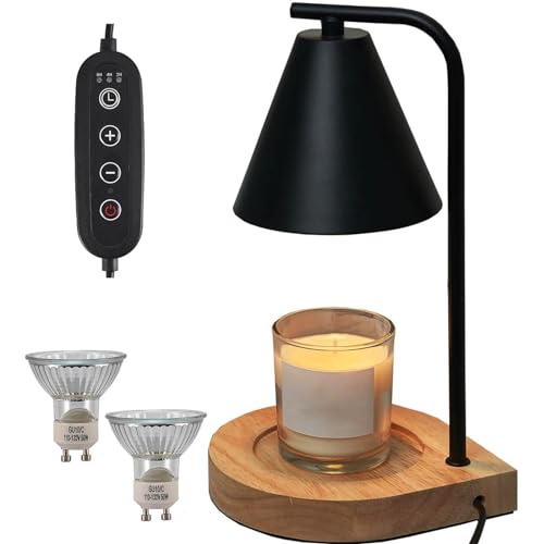 YODEWA Candle Warmer Lamp with Timer and Dimmer Wood Base, Farmhouse Electric Candle Lamps Warmer for Jar Candles Housewarming Gifts New Home Decor for Daughter/Mom/Women - Black