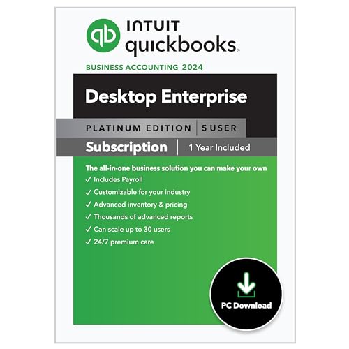 Intuit QuickBooks Desktop Enterprise Platinum 2024 5 User, 1-Year Subscription [PC Download]