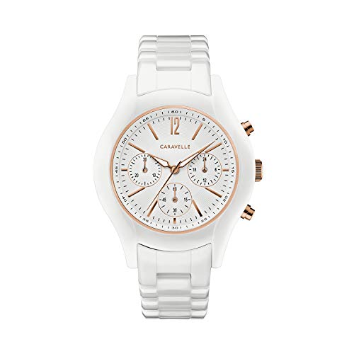 Caravelle by Bulova Ladies' Sport Chronograph Quartz Two-Tone Ceramic Watch, White Dial Style: 45L174