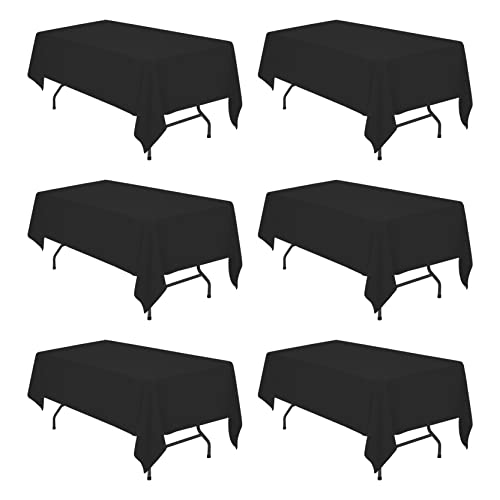 BRILLMAX 6 Pack Black Tablecloths for 6 Foot Rectangle Tables 60 x 102 Inch - 6ft Rectangular Bulk Linen Polyester Fabric Washable Long Clothes for Wedding Reception Banquet Party Buffet Restaurant