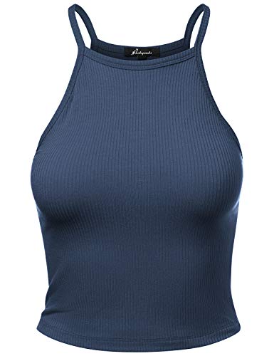 Women's Ribbed Knit Tank Top Sleeveless Cami Halter Crewneck Shirts Eclipse L