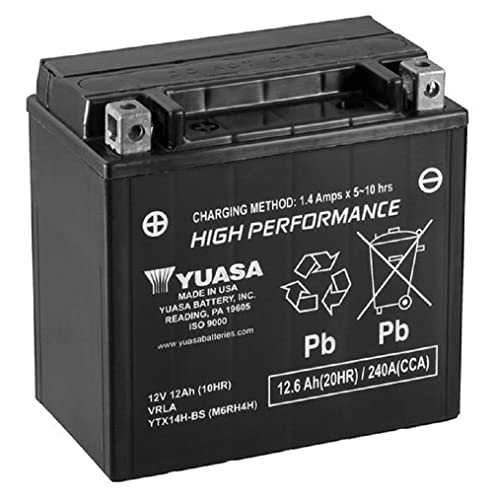 Yuasa YUAM6RH4H YTX14H-BS Maintenance Free H Series AGM Battery with Acid pack
