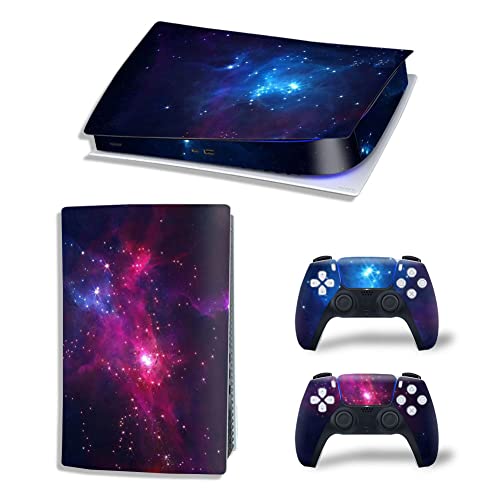 UUShop Skin Sticker Decal Cover for PS5 Digital Edition Console and Controllers Purple Starry Sky