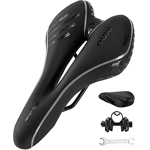 OUXI Comfort Bike Seat Comfortable Gel Bicycle Saddle Replacement Soft Padded with Shock Absorbing Waterproof for MTB Mountain Bike Road Bike Exercise Bike Men Women and Ladies-Black